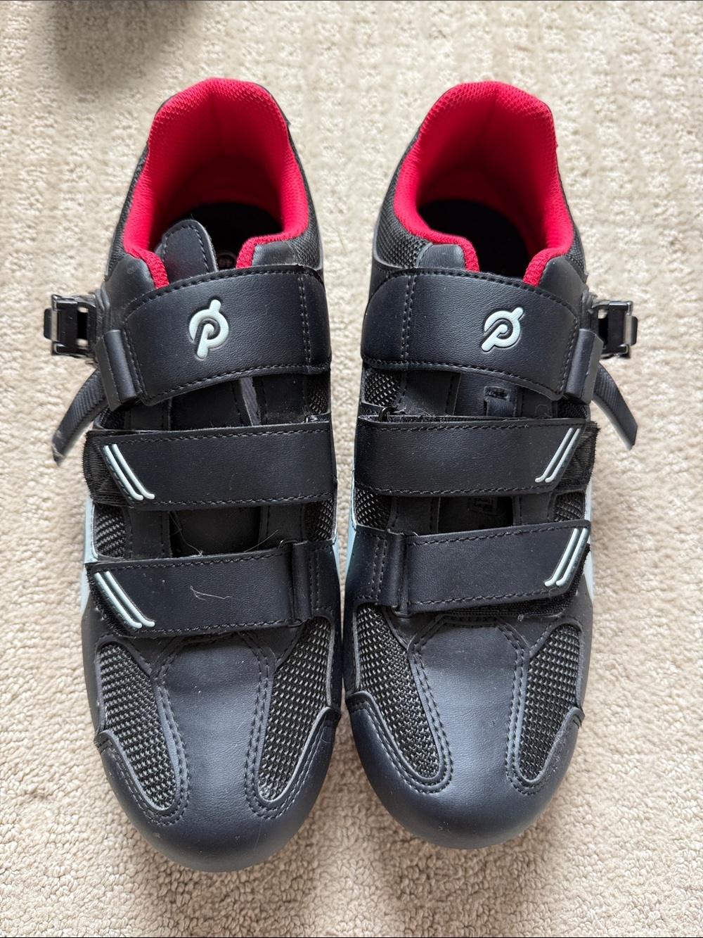 Peloton Men's Athletic Cycling Shoes in Black with Pink Interior